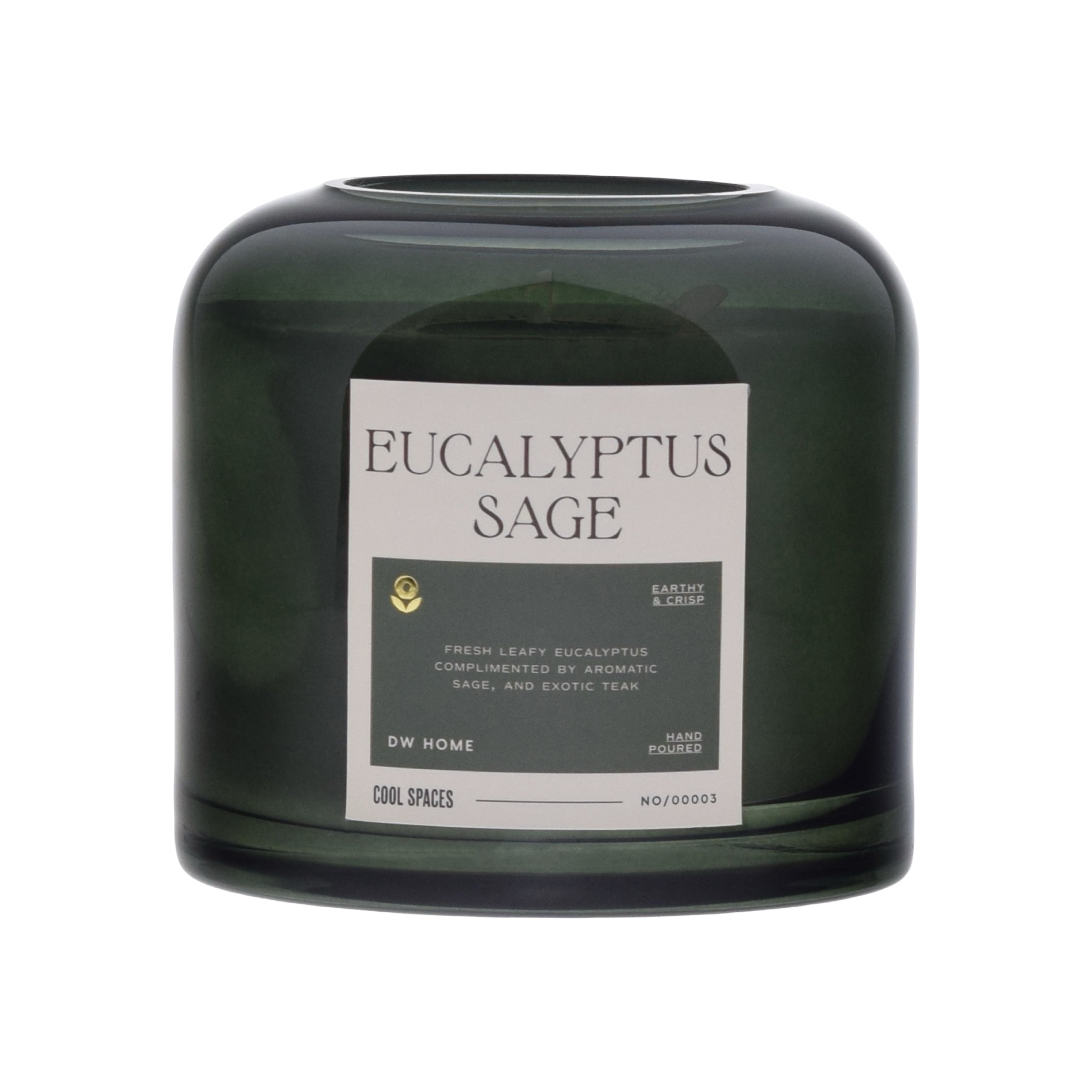 Green candle with a label on a white background