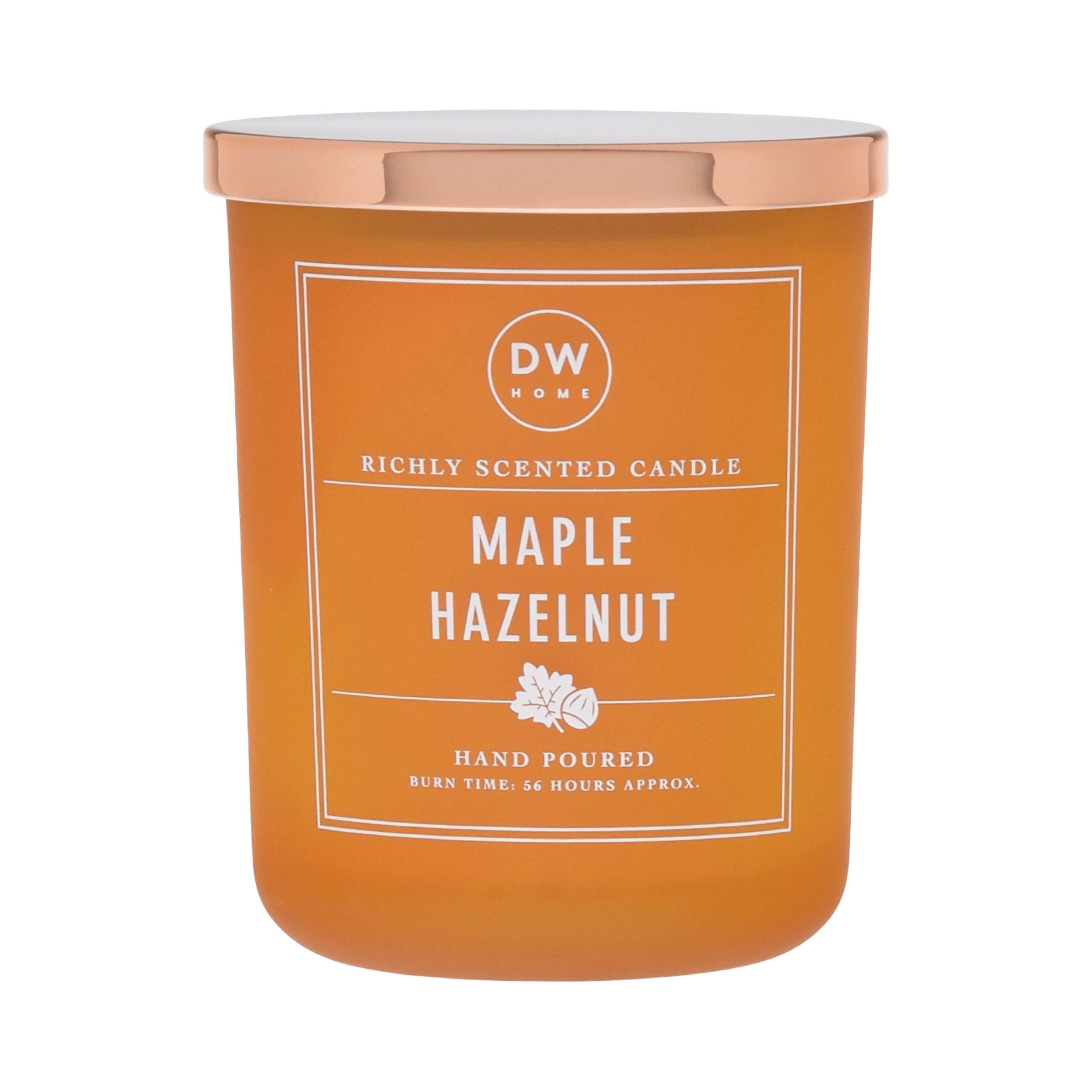 Maple Hazelnut candle with a copper lid on a white background
