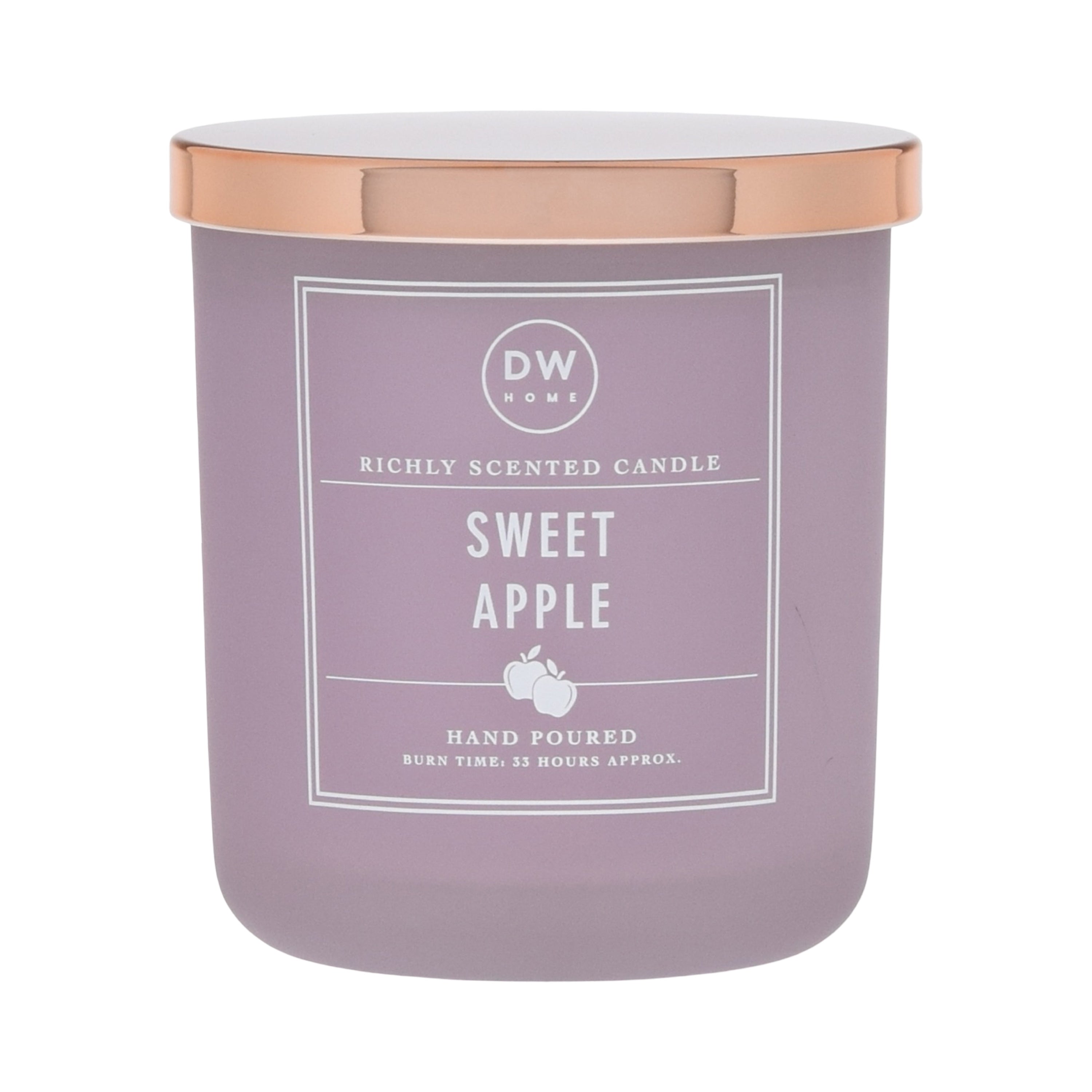 Purple candle with a white label on a white background