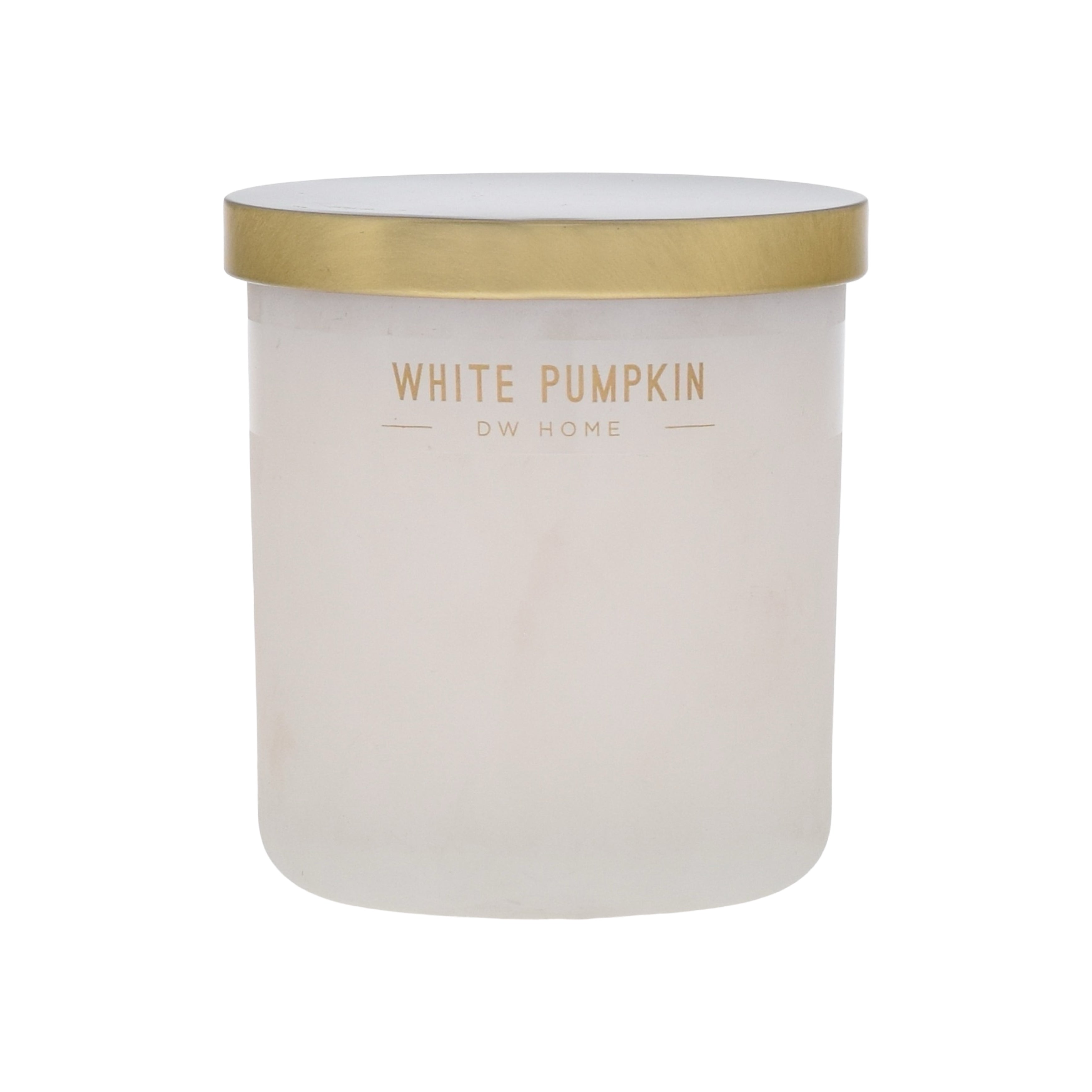 White pumpkin candle with gold lid on a white background